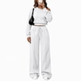 thumbnail image 2 of Xinoom Women's 2 Piece Off Shoulder Sweatshirt Set, Long Sleeve Slouchy Top & Elastic Waist Wide Leg Pants, Soft Matching Outfit, Gift for Ladies, Casual Hangout White,L, 2 of 6