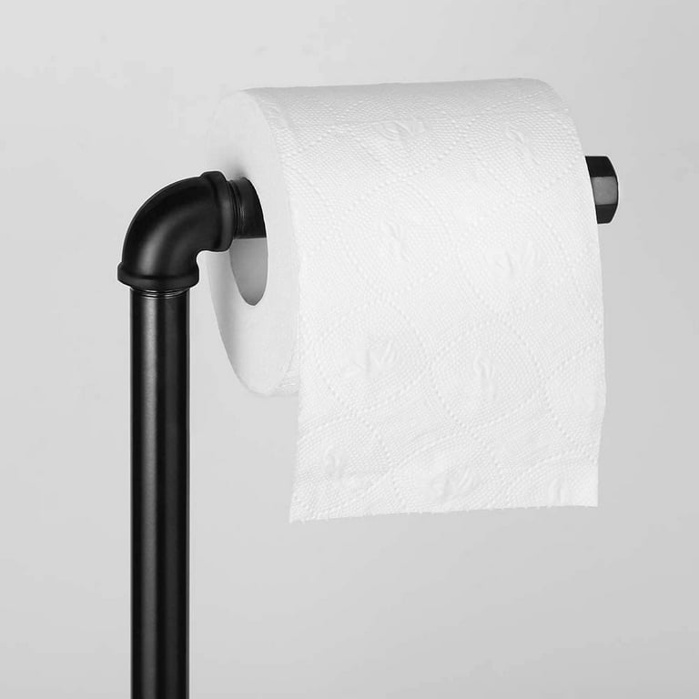 Black Freestanding Toilet Paper Holder Stand with Basket