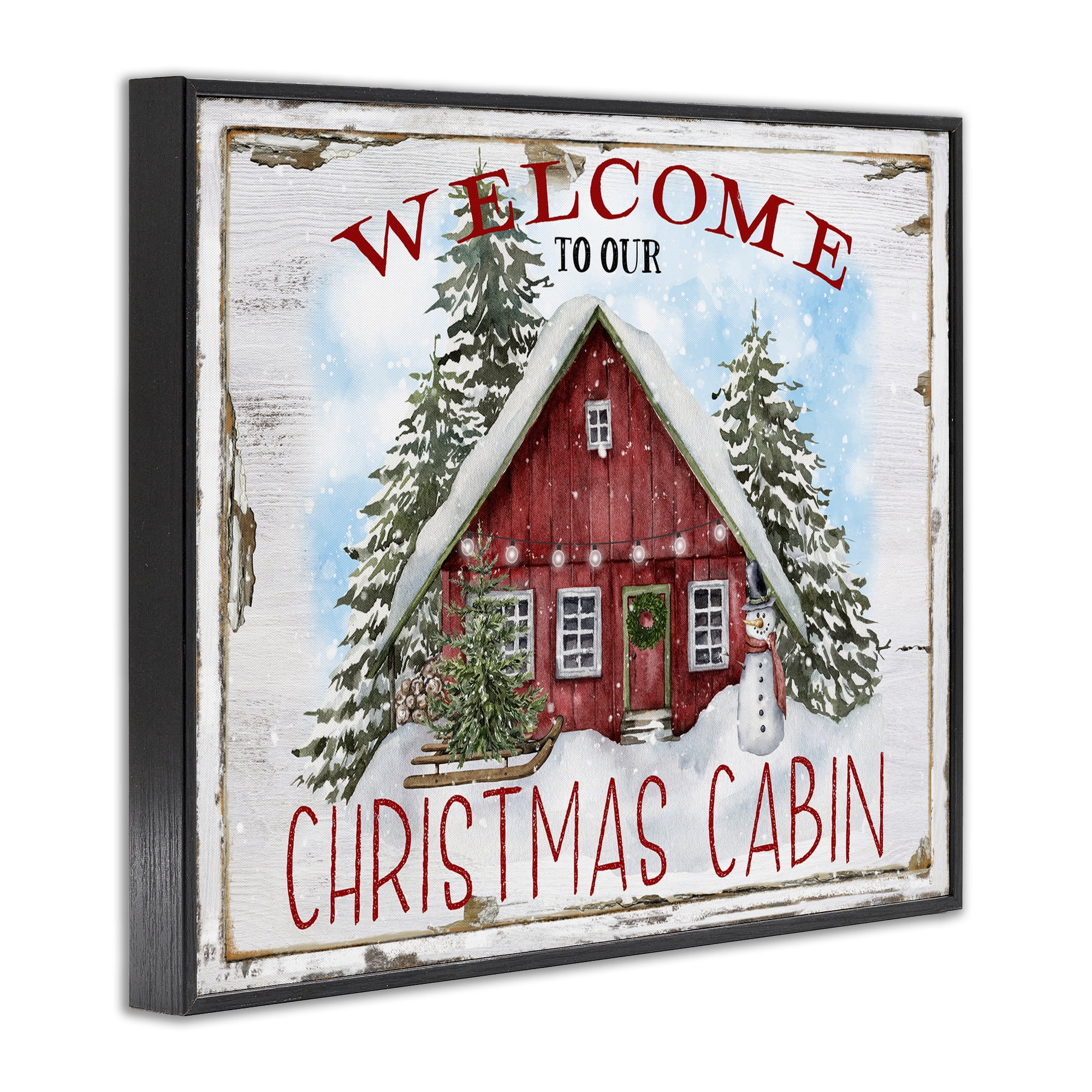 Stupell Industries Christmas Cabin Welcome Holiday Painting Black Framed Art Prints Wall Art, 14 x 11