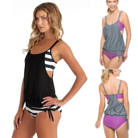 Mature Sexy Women's Stripes Bikini Swimsuit Fashionable Swimwear