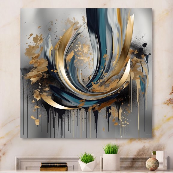 Designart "Infinity Lines and Abstract Shapes IV" Abstract Wall Art - Modern Green Abstract Shapes Hallway Wall Art Decor