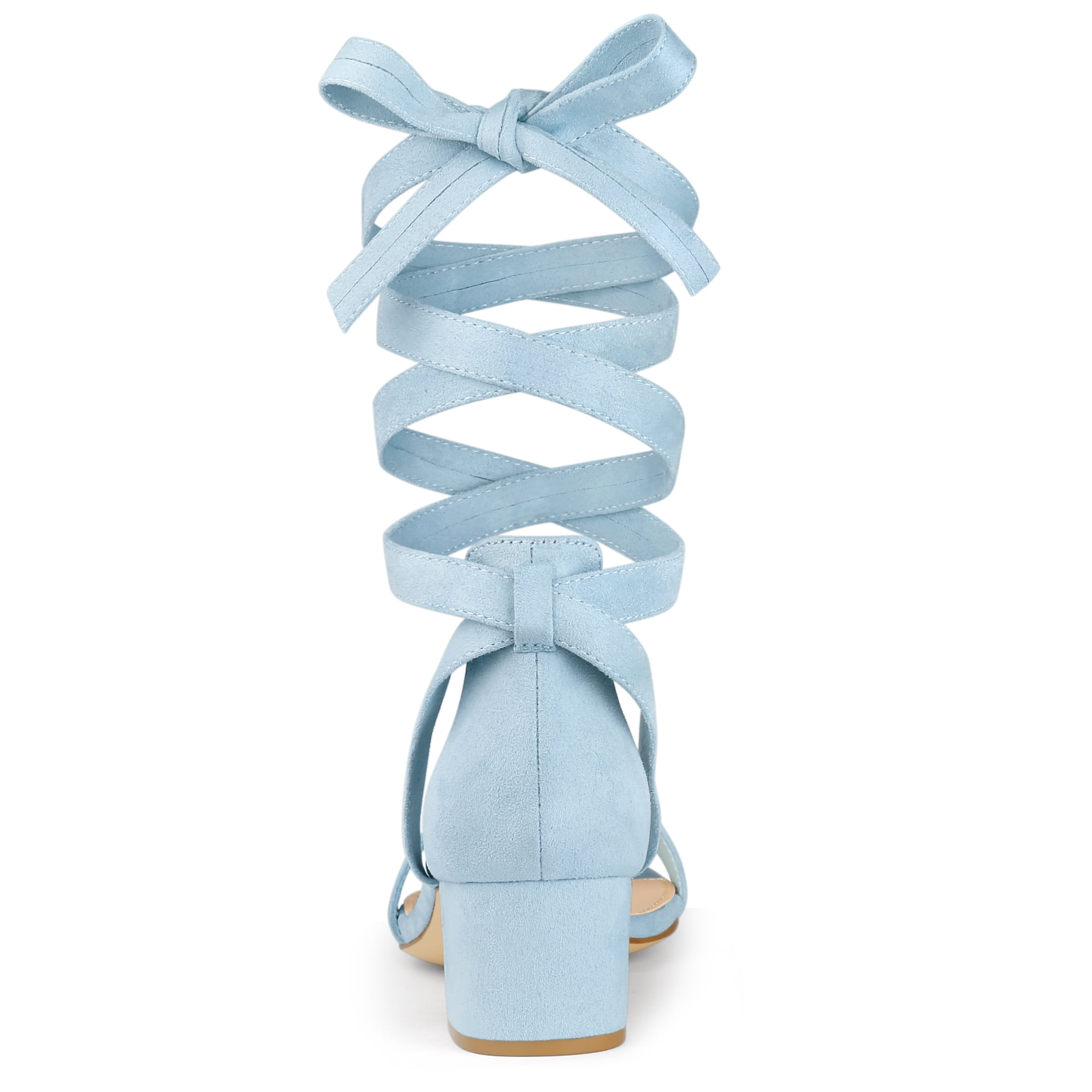 DARING DIVA Women's Open Toe Block Heel Lace Up Heels Sandals Sky Blue 6