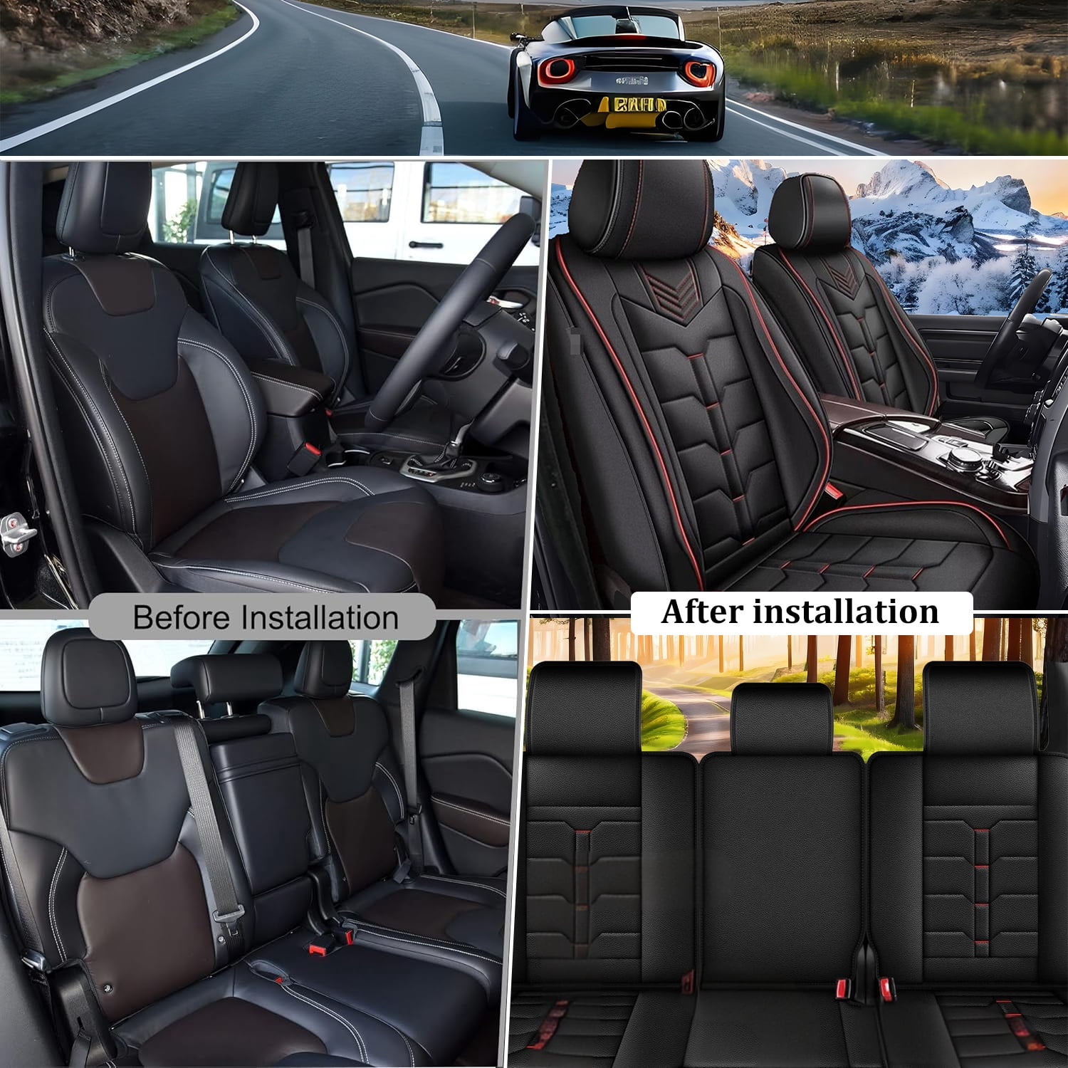Car Seat Covers Fit for Ford Explorer 2004-2025 Full Set Leather Seat Cushion Waterproof Automotive Seat Protectors(5 Seats,Black&Redline)