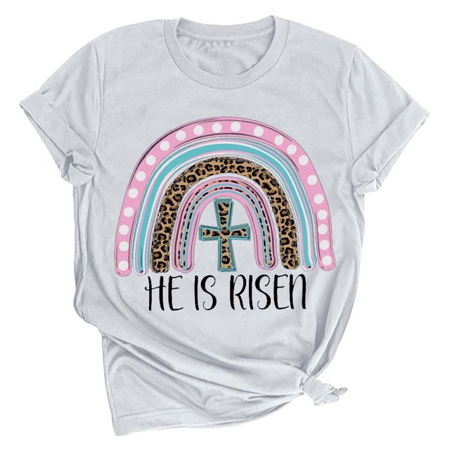 RKSTN Plus Size Tops for Women Easter Eggs Printing Short Sleeve Crew Neck Tops Fashion Solid Color Soft Blouse Tops