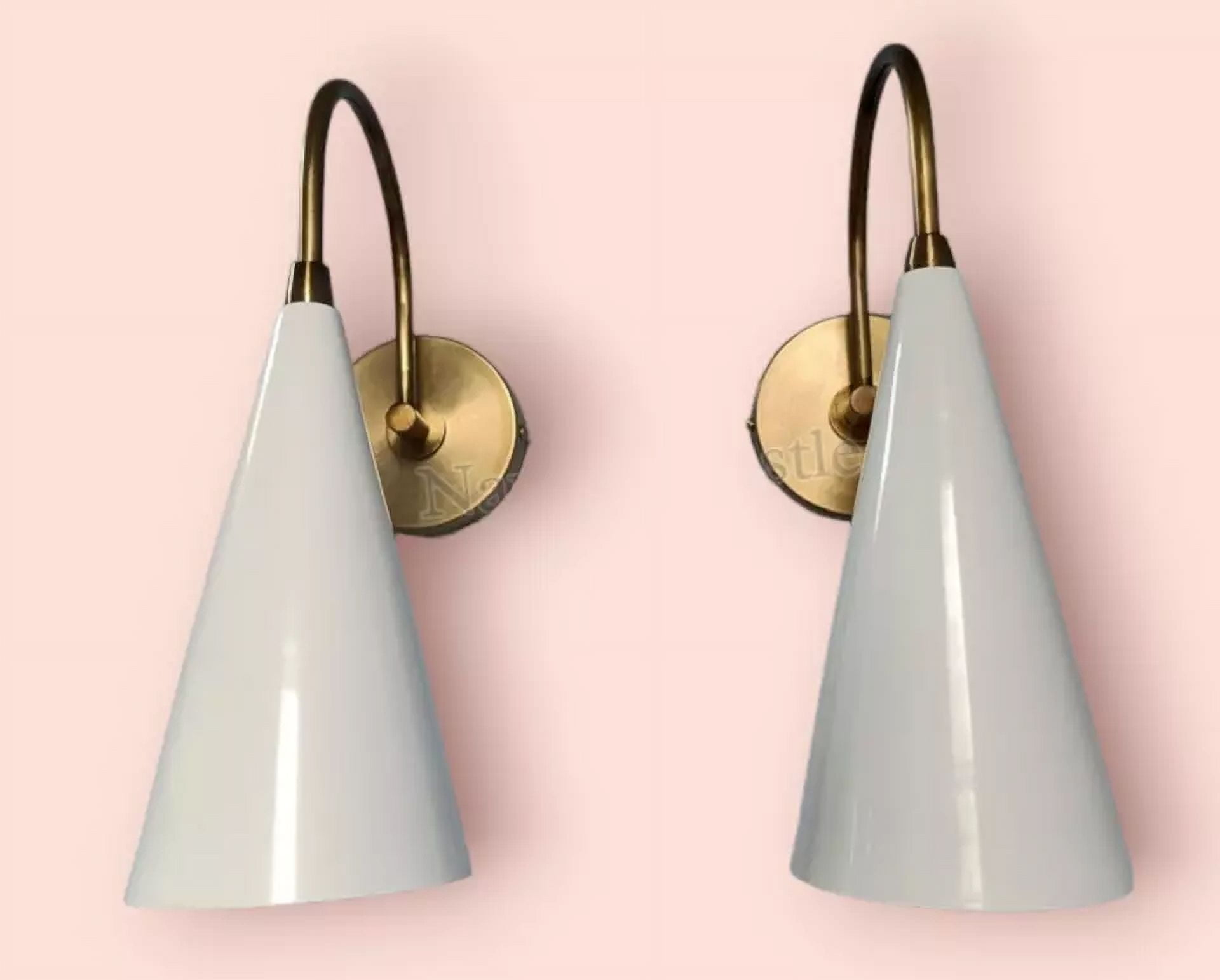 AESTHETIC VINTAGE COLLECTION 1950 Mid Century White Cone Shape Brass Wall Sconce Light New Italian Diabolo for  Indoor Locations