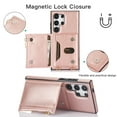 thumbnail image 4 of ELEHOLD Wallet Crossbody Case for Samsung Galaxy S24 Ultra,Back Flip Card Slots Zipper Pocket Kickstand Function Shockproof Purse Case with Crossbody Strap,Rosegold, 4 of 5