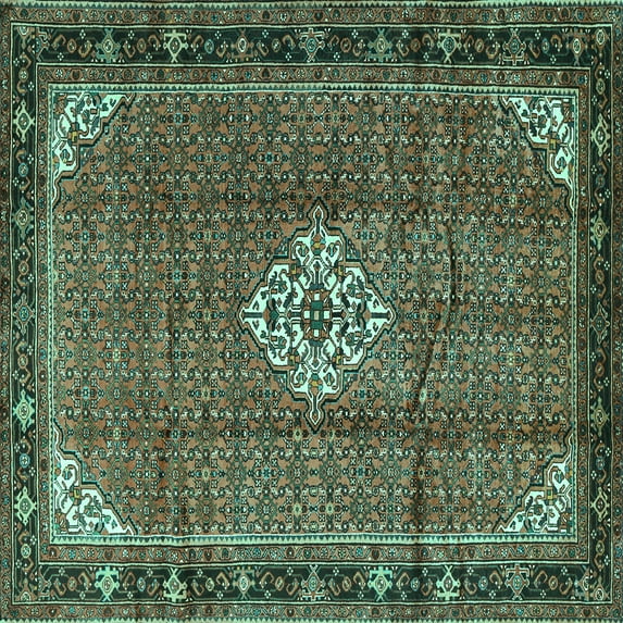 Ahgly Company Indoor Square Persian Turquoise Blue Traditional Area Rugs, 8' Square