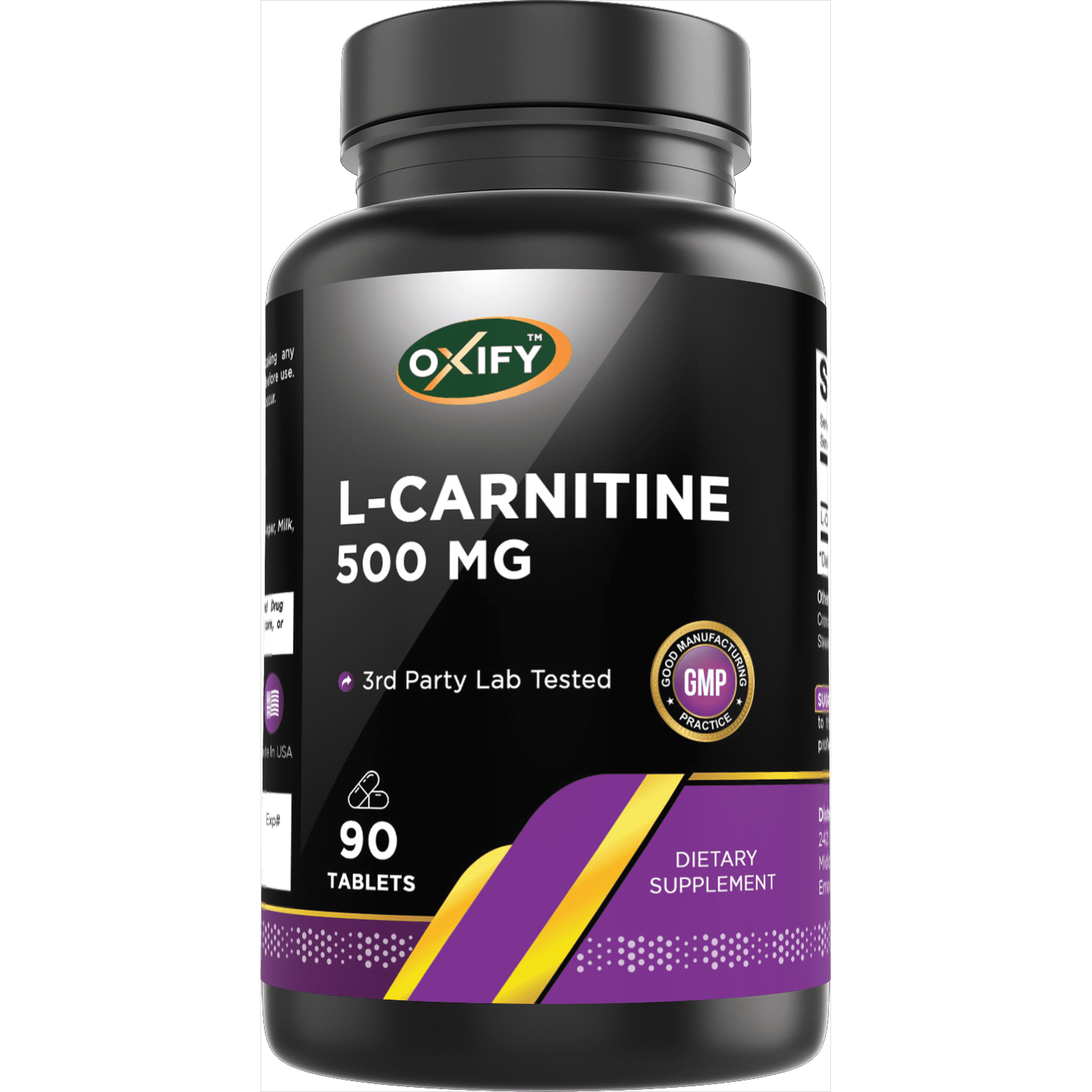 Oxify L-Carnitine 500 mg | 90 Tablets | Gluten-Free, Non-GMO | Supplement Made in USA