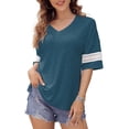 thumbnail image 1 of Camiseta Cuello En V Abertura Lateral Puños De Encaje Sueltos Media Manga Casual Top De Moda Para Mujer Verde L, 1 of 7