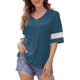 thumbnail image 1 of Camiseta Cuello En V Abertura Lateral Puños De Encaje Sueltos Media Manga Casual Top De Moda Para Mujer Verde S, 1 of 7