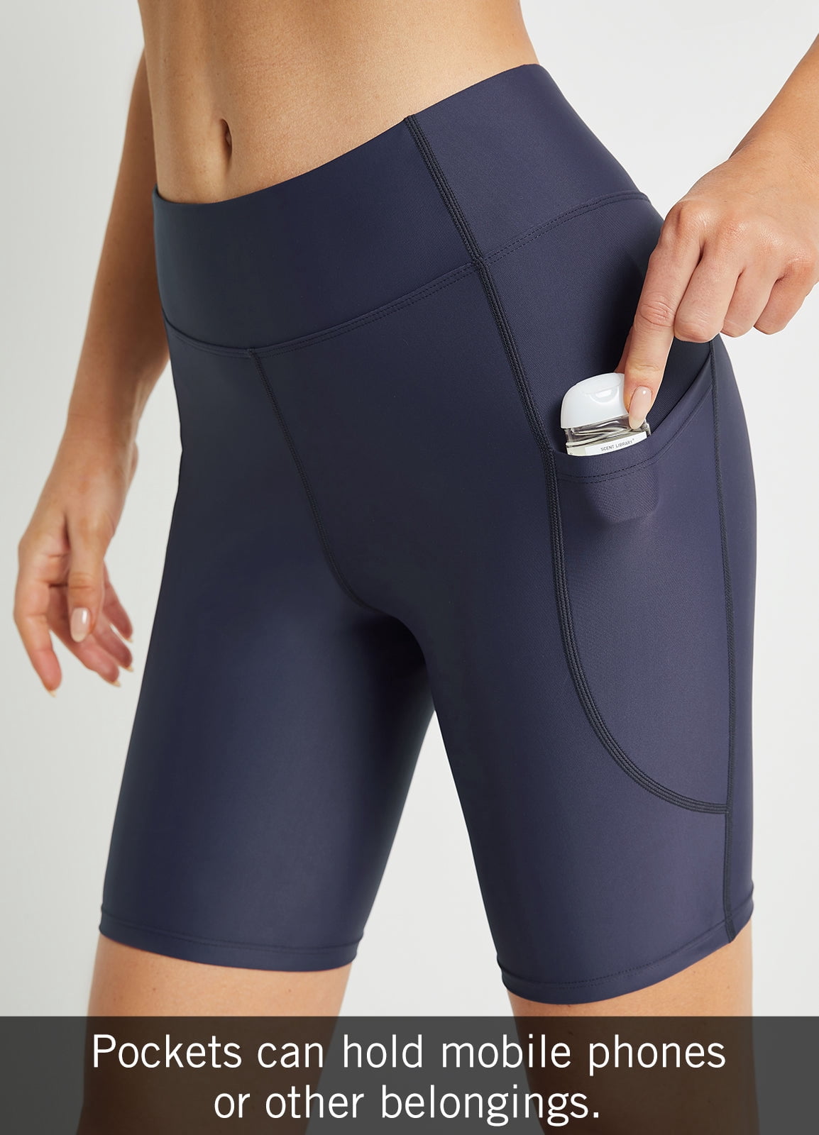 Baleaf Women's 8 High Waisted Swim Shorts Bottoms Tummy Control Rash Guard Shorts with Pockets Long Swimsuits UPF 50+ Navy Blue L