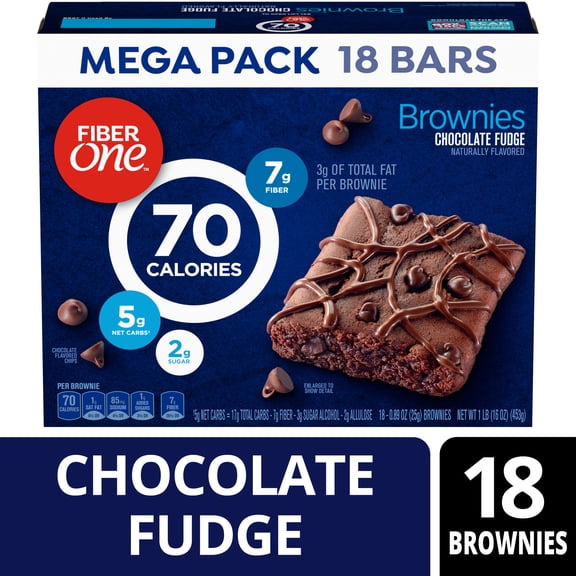 Fiber One 70 Calorie Brownies, Chocolate Fudge Snack Bars, Mega Pack, 18 Count, 16 oz