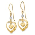 thumbnail image 2 of Primal Gold 14 Karat Two-tone Satin Diamond-cut Heart Dangle Shepherd Hook Earrings, 2 of 4