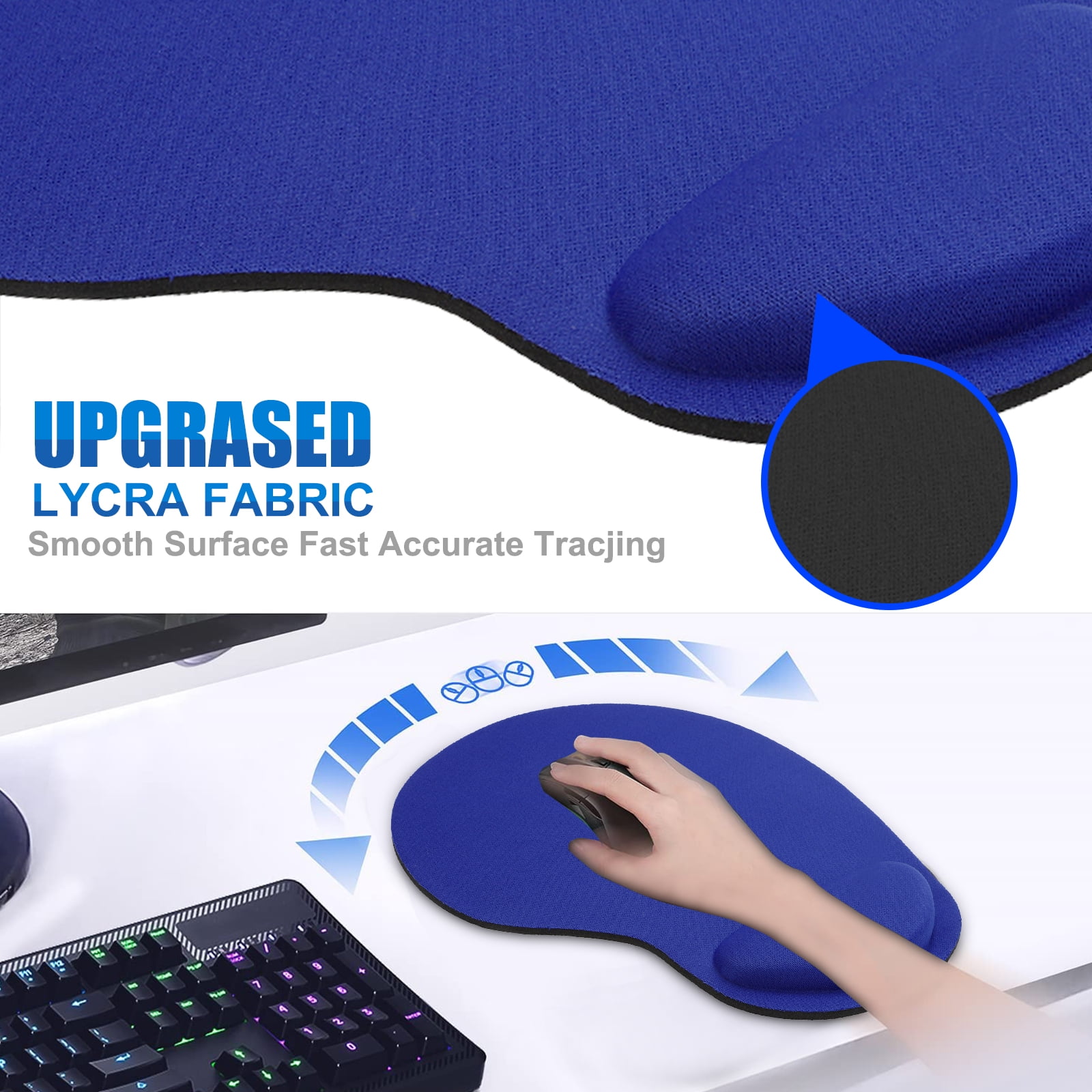 TECKNET Gaming Office Mouse Pad Mat Mousepad with Wrist Support Blue