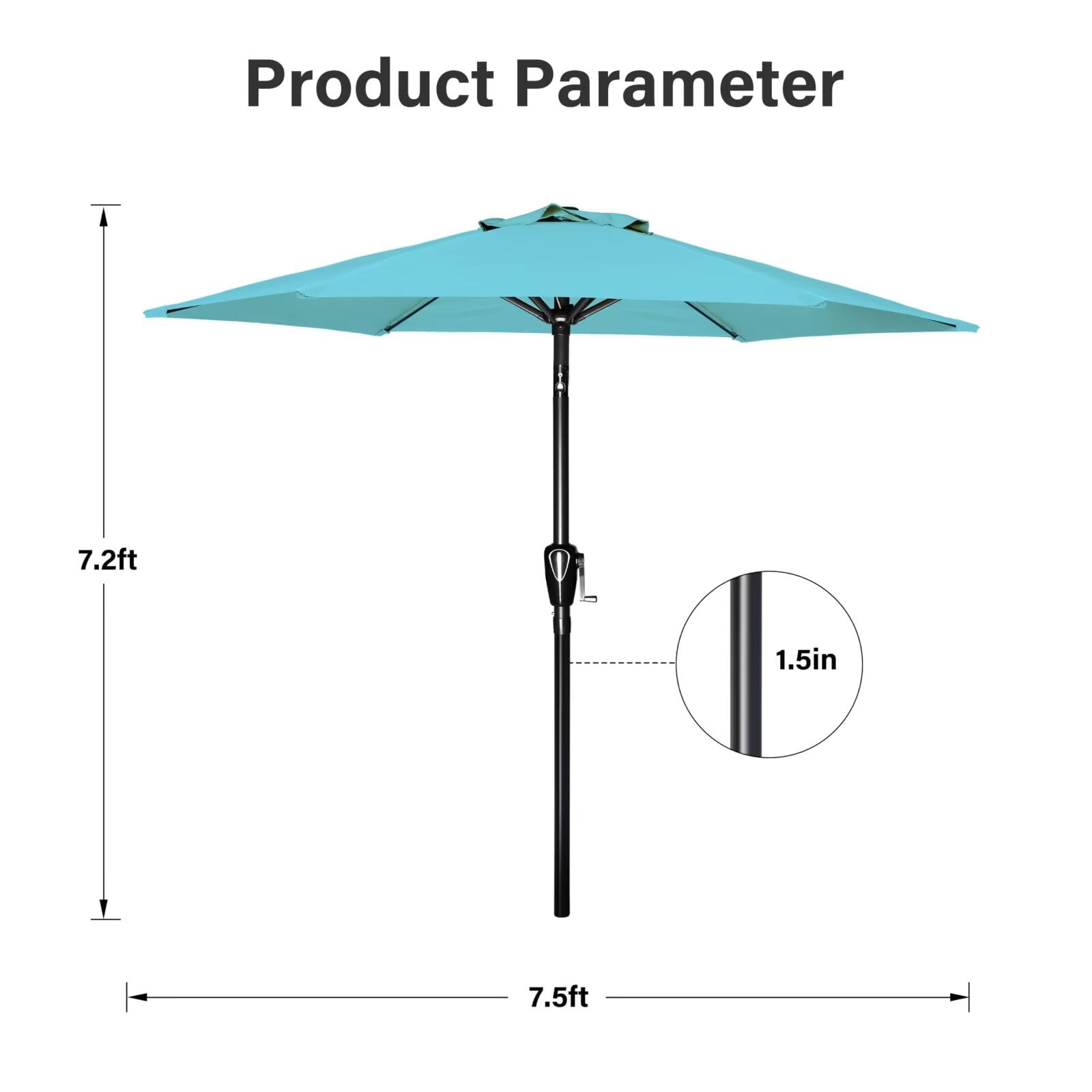 Simple Deluxe 7.5ft Patio Umbrella Outdoor Table Market Yard Umbrella with Push Button Tilt and Crank Lift, 6 Heavy-Duty Ribs for Patio, Garden and Deck Use, Turquoise