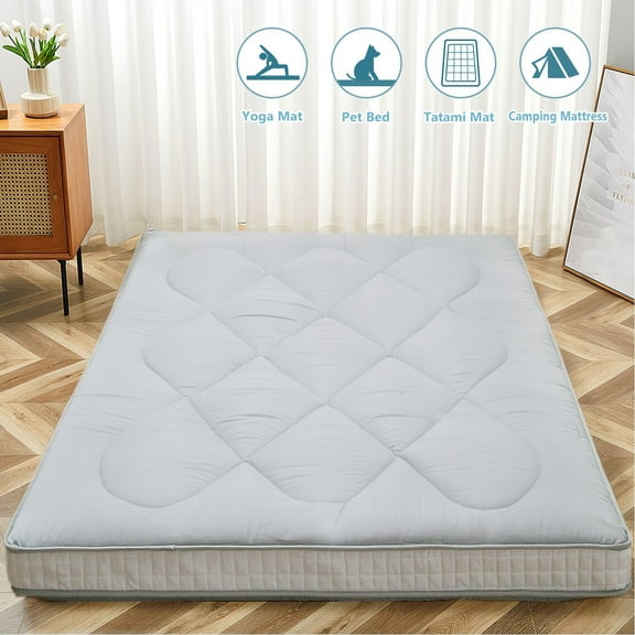 ABORON Japanese Floor Mattress Futon Mattress Queen Size, Thicken Tatami Mat Sleeping Pad Foldable Roll Up Mattress Gray