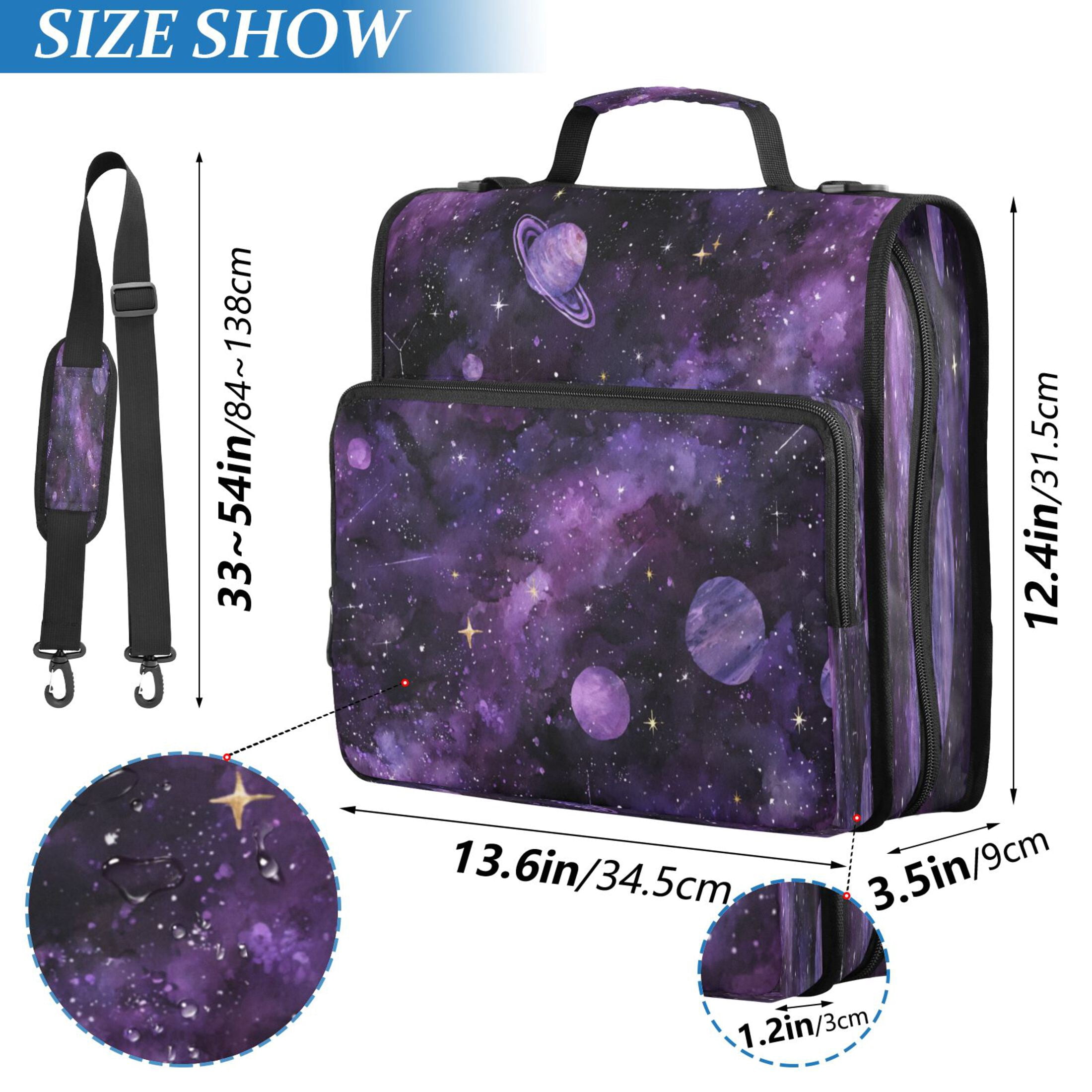 3 Ring Zipper Binder Stationery Organizer for Study Work Home Travel, All-Purpose File Folder Storage Bag for Daily Document Organization Purple Galaxy Cosmic Whispers