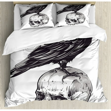 Scary Duvet Cover Set Scary Movies Theme Crow Bird Sitting On A