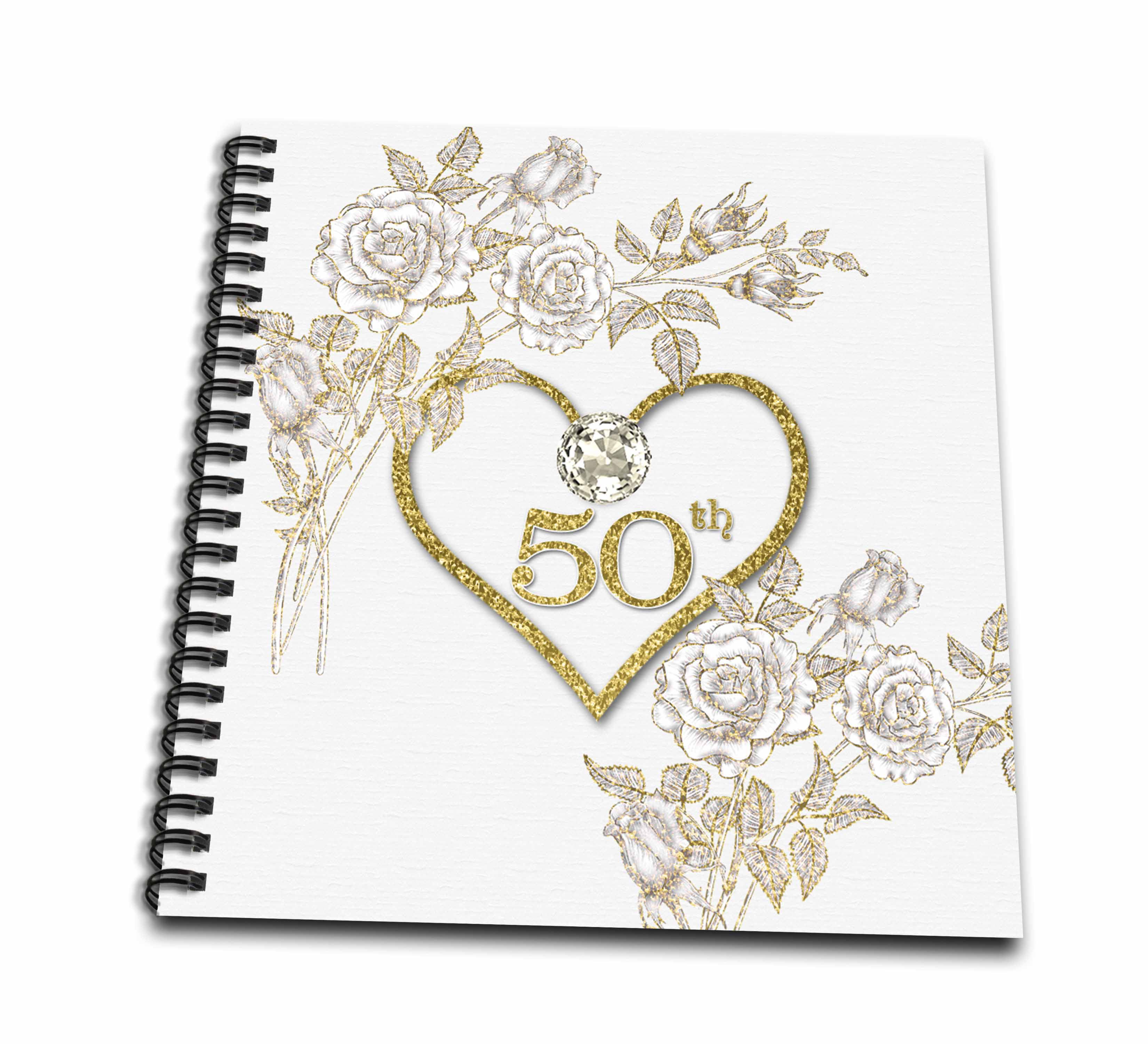3dRose 50Th Golden Wedding Anniversary in Faux Gold Glitter Heart On White Plate 8