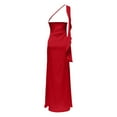 thumbnail image 3 of Satin One Shoulder Maxi Dress for Women Silk Formal Backless Wedding Guest Dresses with Side Splited Color Red Size M, 3 of 5