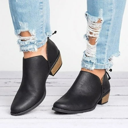 

HAOTAGS Women s Ankle Boots Mid Heel Back Zipper Womens Dressy Shoes Black Size 9