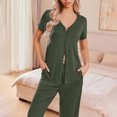 thumbnail image 4 of Drses Women's Pajama Sets Summer Short Sleeve Sleepwear Sets for Women Button Up Pj Loungewear Top and Capri Pants Pajamas for Women with Pockets, 4 of 8