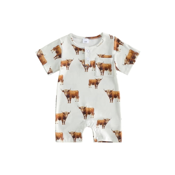 BemeyourBBs Newborn Baby Boy Mallard Duck Outfit Infant Baby Boys Summer Clothes Romper Shors Short Sleeve Duck Cattle Print Jumpsuit with Chest Pocket One Piece Playsuit