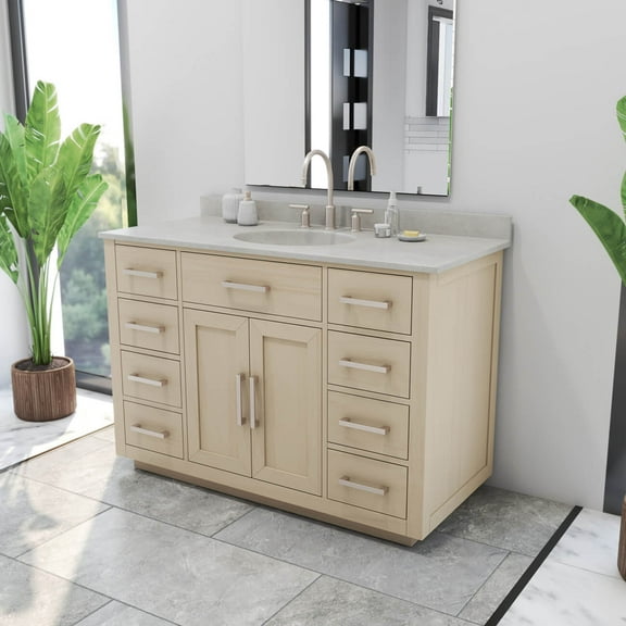 Barrett 48 Inch Oak Vanity with Oval Integral Sink - Light Oak