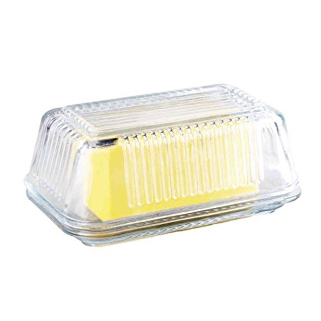 HOME-X Clear Acrylic Butter Dish with Cover Plastic Covered Cheese Holder with Tray