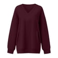 thumbnail image 4 of VV AVEORS Womens Sweatshirts No Hood Loose Fit Long Sleeve V Neck Casual Sweatshirt Fall Fashion Comfort Winter Hoodless Hoodies Wine L, 4 of 8