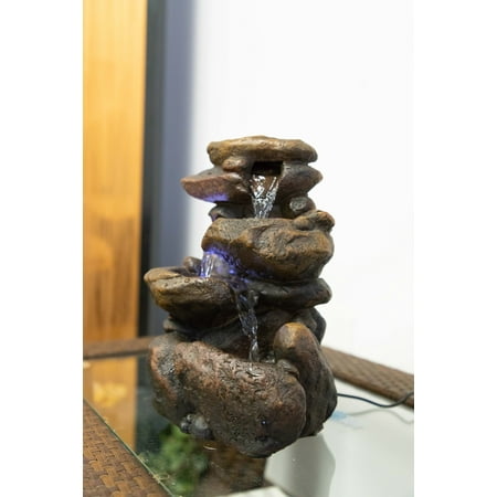 - 11 Inch Tiered Rock Tabletop Fountain With Led Lights