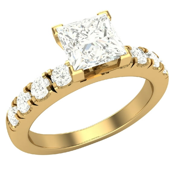 Diamond Engagement Rings For Women GIA Certified Princess Solitaire Diamond Ring 14K Gold 1.20 Carat (K,I1)