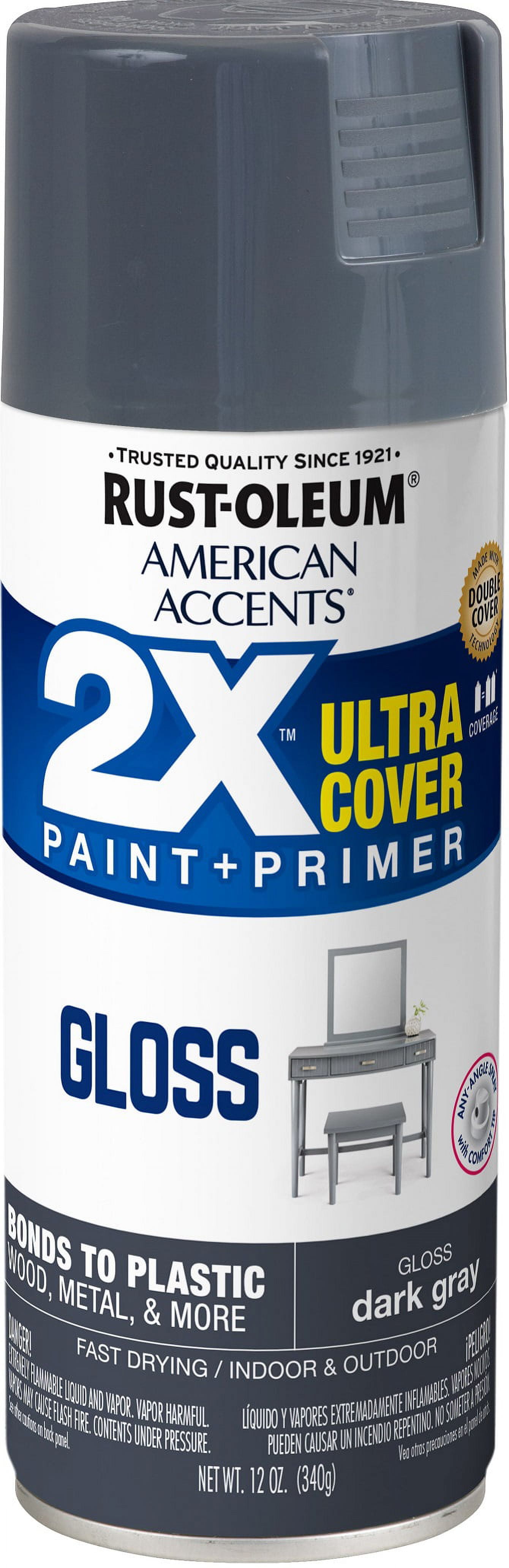 2-Pack Value - Rust-oleum american accents ultra cover 2x gloss dark gray spray paint and primer in 1, 12 oz