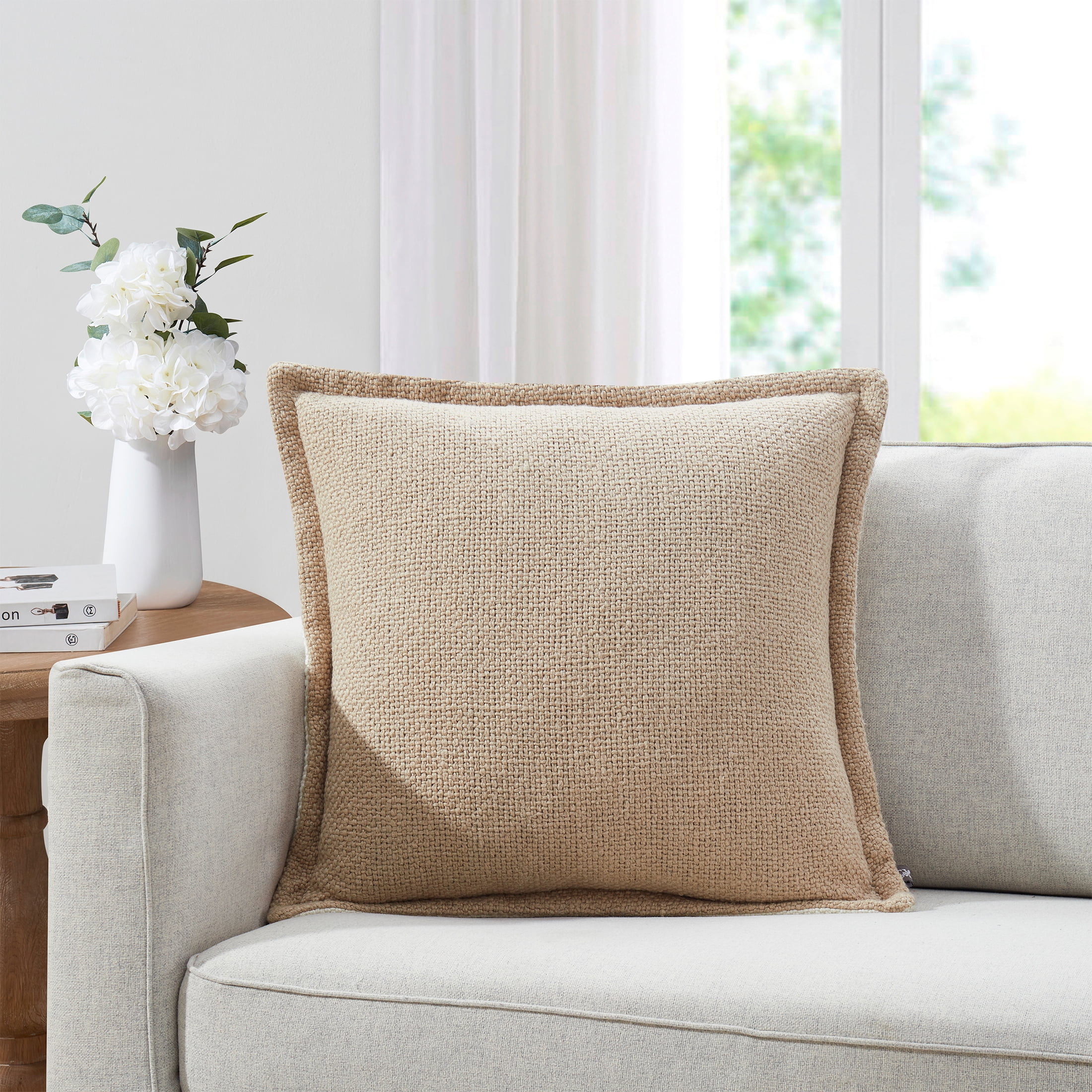 My Texas House 20" x 20" Andie Reversible Solid Taupe Cotton Decorative Pillow