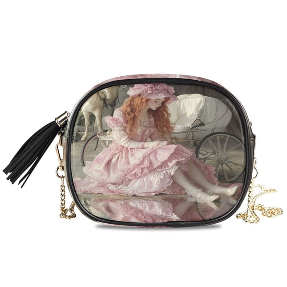 Womens Casual Chain Shoulder Bag Simple style Woman in Pink Dress Crossbody Bag