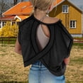 thumbnail image 2 of Girl's Open Back Workout Tops Oversized Crop Gym Shirts Loose Fit Criss Cross Short Sleeve Athletic Tee for Running Yoga, 2 of 5