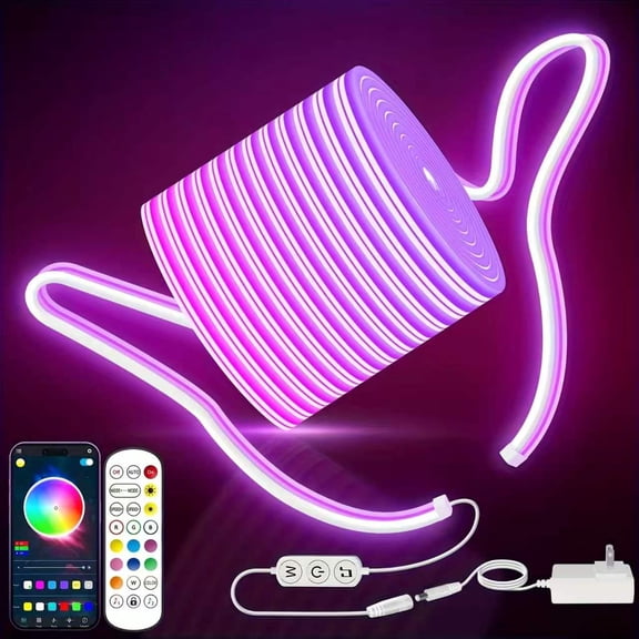 16.4Ft Neon Led Strip Lights for Bedroom Gaming Room Decor, RGB Waterproof Neon Rope Light Music Sync App & Remote
