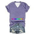 thumbnail image 2 of FAOWME Women's T Shirts Short Sleeve V Neck Letter Print Comfortable Slim Fit Tops For Casual Daily Wear Purple S, 2 of 8
