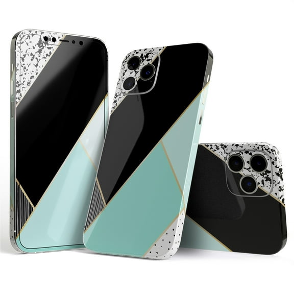 Design Skinz Minimalistic Mint and Gold Striped V1 Full Body Skin Decal Wrap Kit Compatible with Apple iPhone 12 Mini (Screen Trim & Back Skin)