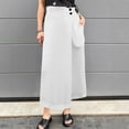 thumbnail image 4 of Ecqkame Wide Leg Pants for Women Baggy High Waist Flowy Casual Trousers Travel Vacation Solid Color Full Length Pant White S, 4 of 7