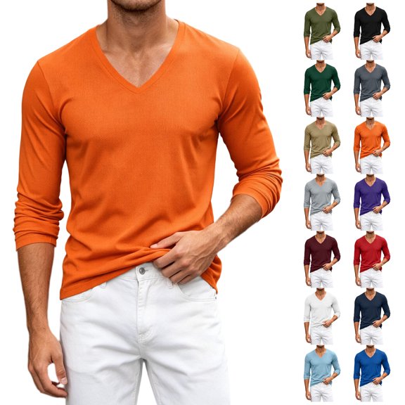 Vmvidoty 2026 Mens Long Sleeve V Neck Mesh Shirts Lightweight Tees Casual Basic Workout T Shirts Orange S