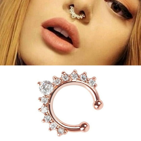 FRCOLOR Fancy Alloy Crystal Fake Nose Ring Septum Nose Ring Non Piercing Body Jewelry (Rose Gold)