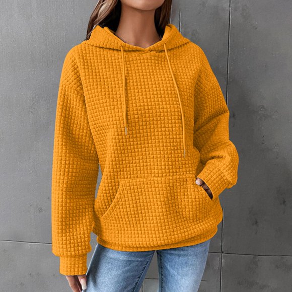 IMENGL Solid Color Casual Fall Hooded Pullover Basic Sweatshirt Fashion, Yellow L, Size M-2XL