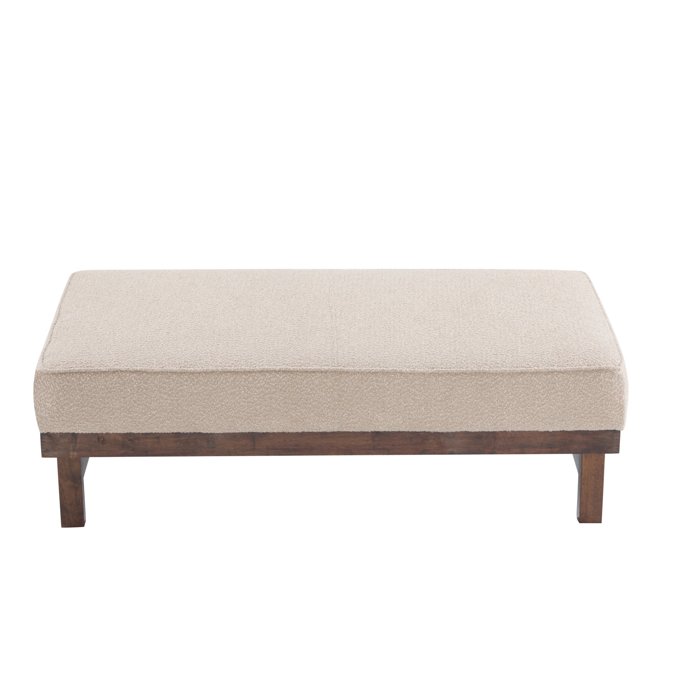 Modern Boucle Upholstered Cocktail Ottoman with Rubber Wood Legs, Light Brown