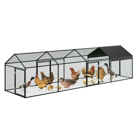 Large Metal Chicken Coop, Large Walk in Chicken Runs for Yard with Waterproof and Anti-UV Cover, Spire Roof Outdoor Duck Rabbit Cage Poultry Pen for Backyard, Farm, Yard