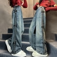 thumbnail image 3 of YUEHUA girls jeans size 18, Girls Straight Leg Jeans For And Fall Fashion Casual Wide Leg Trousers Comfortable Denim Pants For Toddler Big Kids, 3 of 5