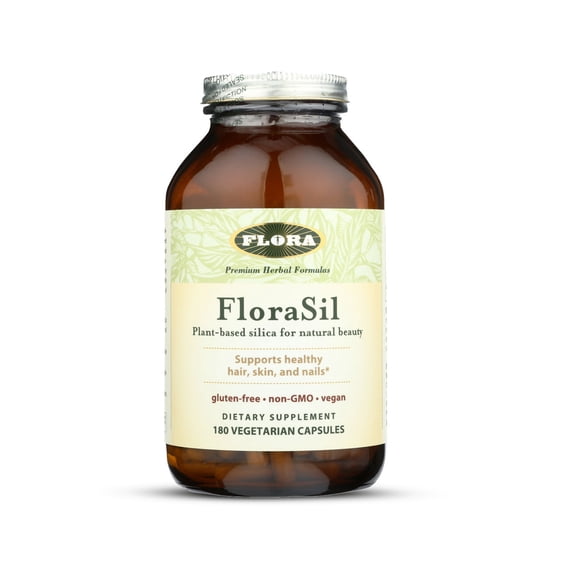 Flora FloraSil - Silica Supplement with Horsetail Extract for Healthy Hair, Skin, and Nails* - Supports Collagen Formation, 180 Veg Capsules