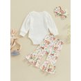 thumbnail image 3 of Infant Baby Girls Easter 3Pcs Outfit Letter Print Long Sleeve Romper with Flare Pants and Bow Headband Set, 3 of 8