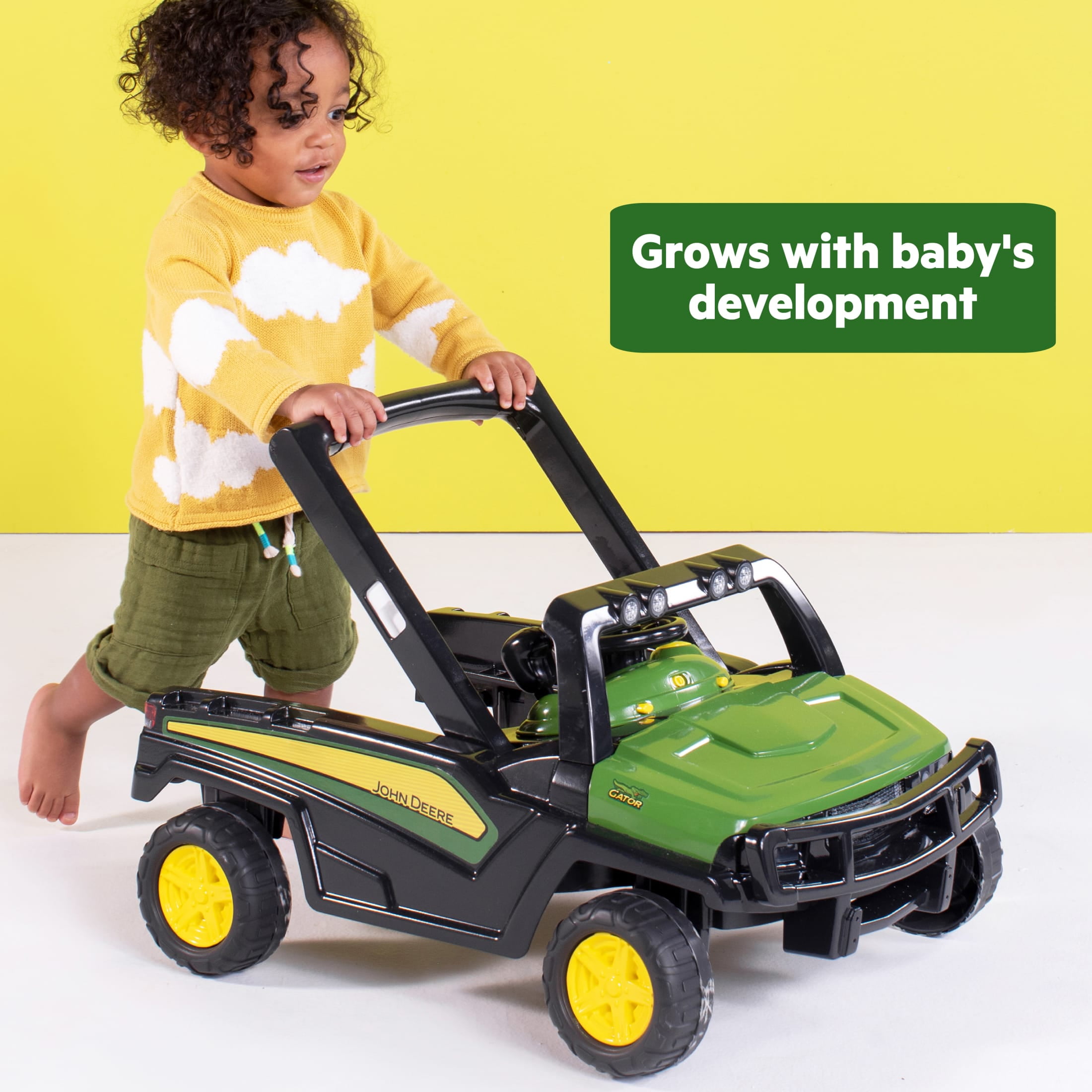 Bright Starts John Deere Gator 4-in-1 Baby Walker with Removable Steering Wheel, Green