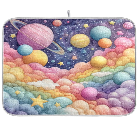 RMDQTR 16 x 18 Inch Dish Drying Mat Microfiber Composite Sponge Kitchen Mats Large Counter Absorbent Dish Pad Cute Fantasy Space Cloudscape